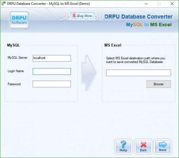 DRPU Database Converter - MySQL to MS Excel screenshot