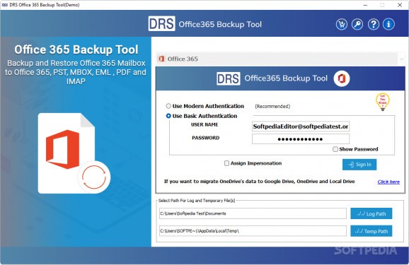 DRS Office 365 Backup Tool screenshot