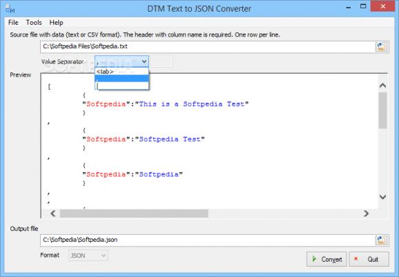 DTM Text to JSON Converter screenshot