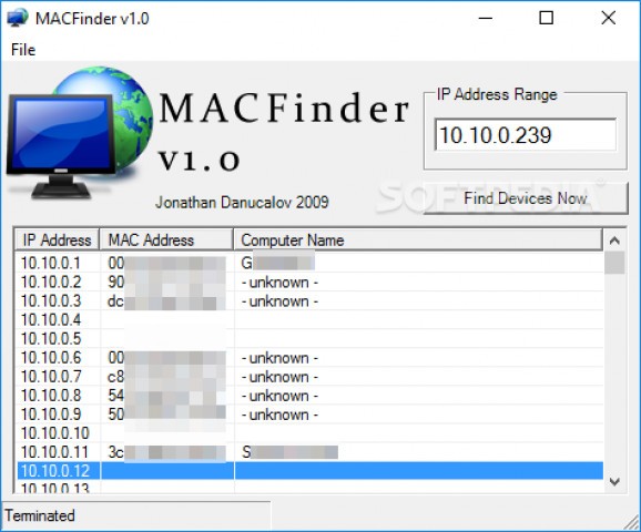 MACFinder screenshot
