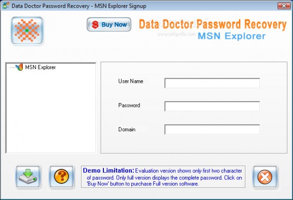 Data Doctor Password Recovery - MSN Explorer screenshot