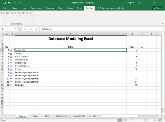 Database Modeling Excel screenshot