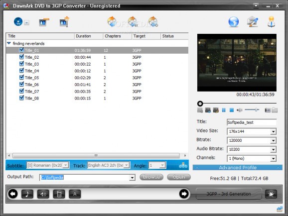 DawnArk DVD to 3GP Converter screenshot
