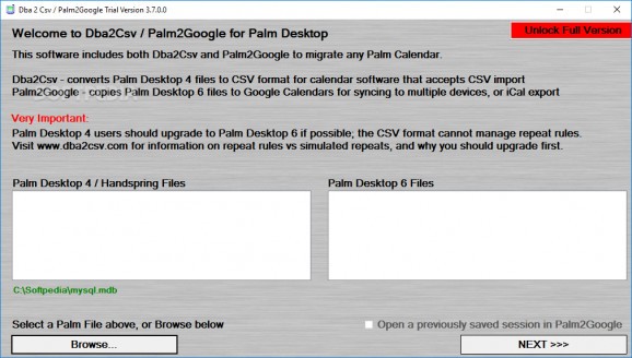 Dba 2 Csv / Palm2Google (formerly Dba2Csv) screenshot