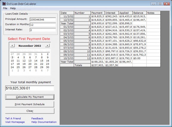 Owl Debt Loan Calculator screenshot