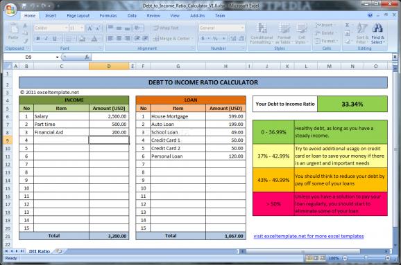 Debt to Income Ratio Calculator screenshot