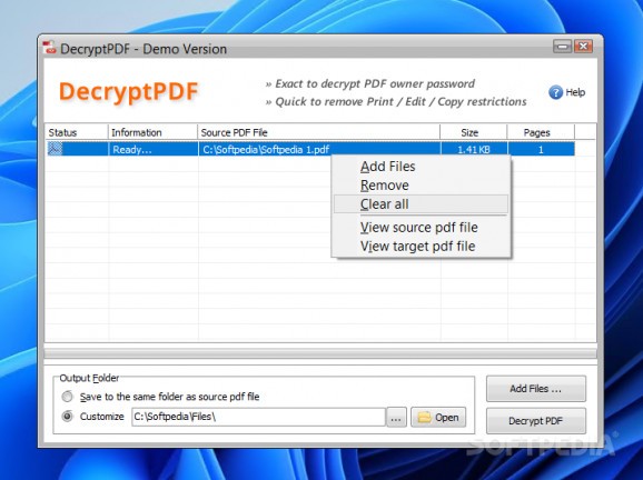 DecryptPDF screenshot