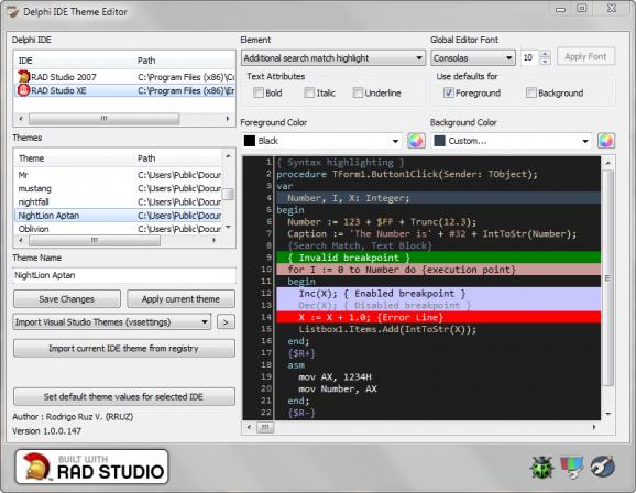 Delphi IDE Theme Editor screenshot