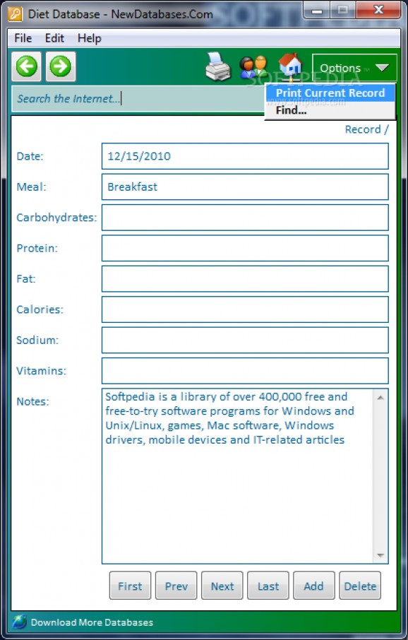 Diet Database screenshot