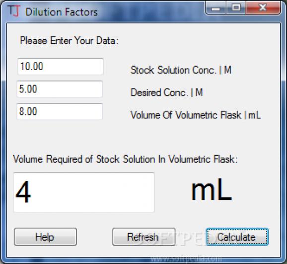 Dilution Factors screenshot