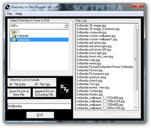 Directory to File Program screenshot