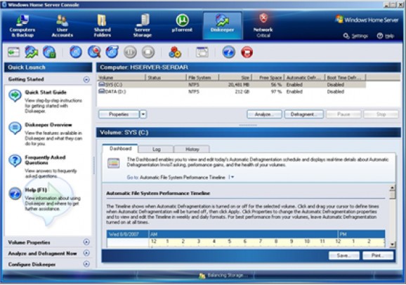 Diskeeper HomeServer 2009 screenshot
