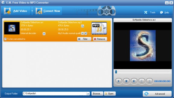 E.M. Free Video to MP3 Converter screenshot
