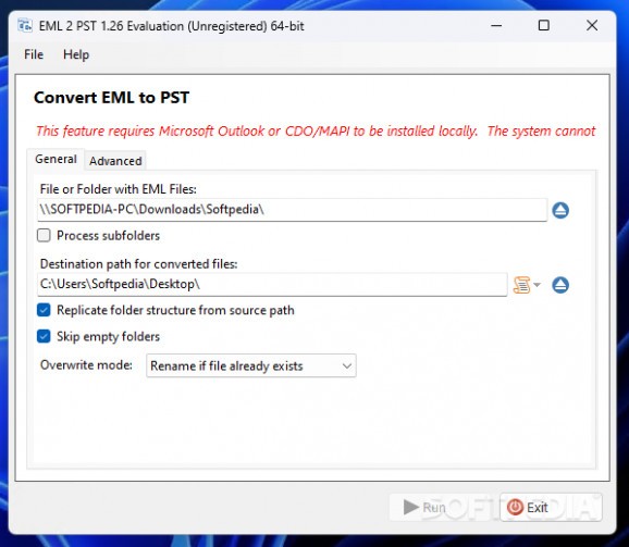 EML 2 PST screenshot