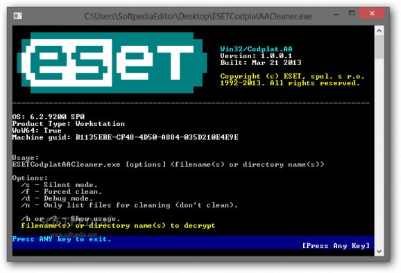 ESET Win32/Codplat.AA Cleaner screenshot