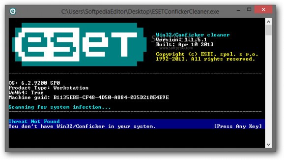 ESET Win32/Conficker worm remover screenshot