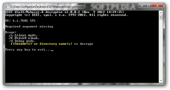 ESET Win32/Mabezat.A decryptor screenshot