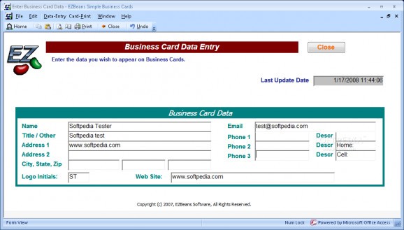 EZ Beans Simple Business Cards screenshot