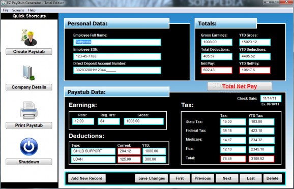 EZ PayStub Generator Total Edition screenshot