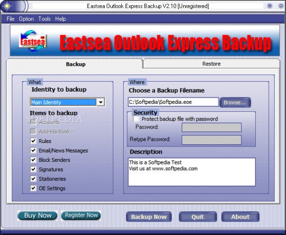 Eastsea Outlook Express Backup screenshot