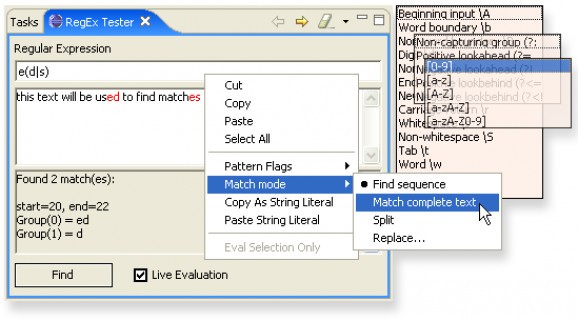 Eclipse Regular Expression Tester screenshot