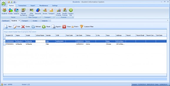 Ecosis Student Information System screenshot
