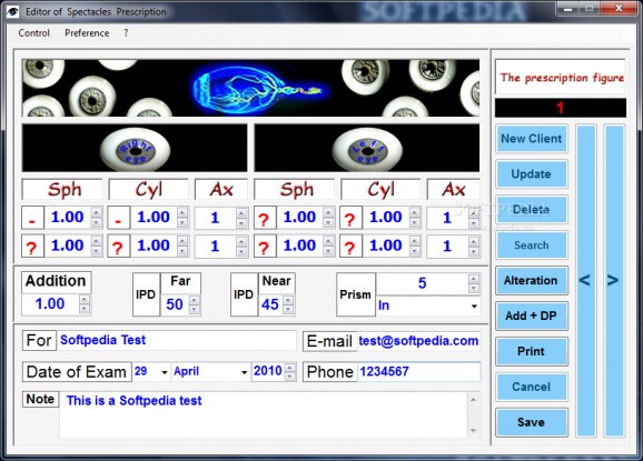 Editor of Spectacles Prescription screenshot
