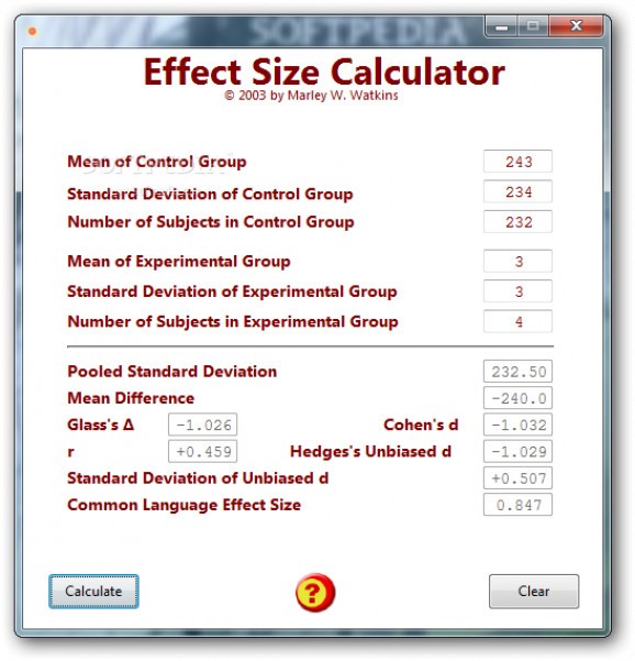 Effect Size Calculator screenshot