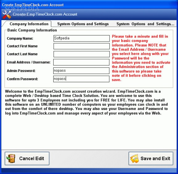 EmpTimeClock.com Client screenshot