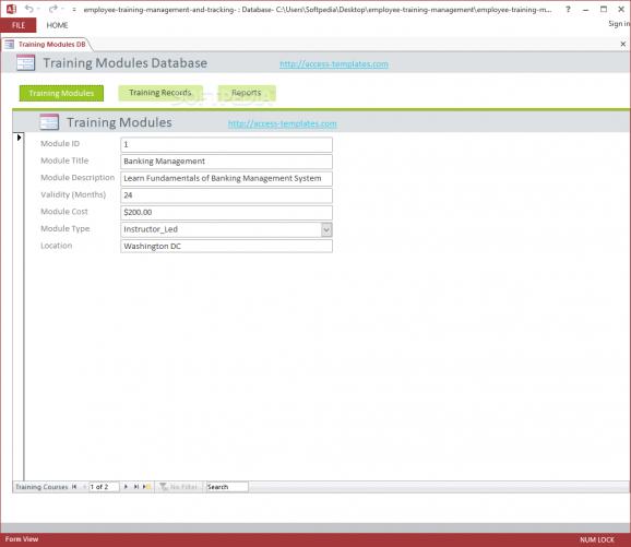 Employee Training Management and Tracking Software for MS Access screenshot