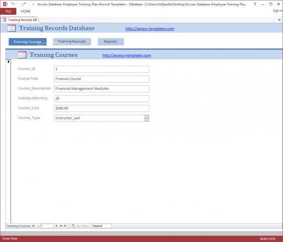 Employee Training Plan and Record Access Database Templates screenshot