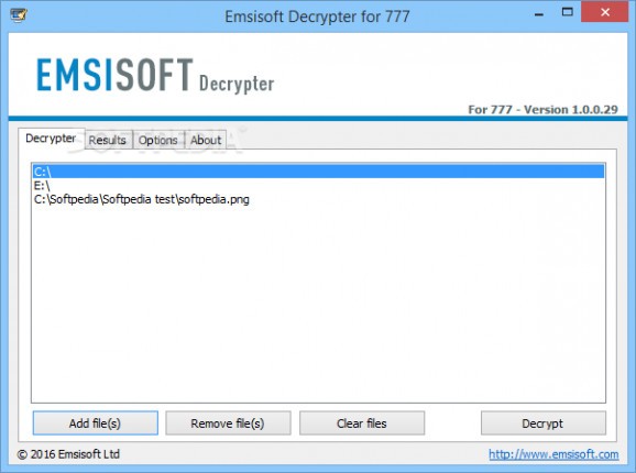Emsisoft Decrypter for 777 screenshot