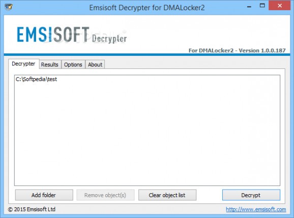 Emsisoft Decrypter for DMALocker2 screenshot