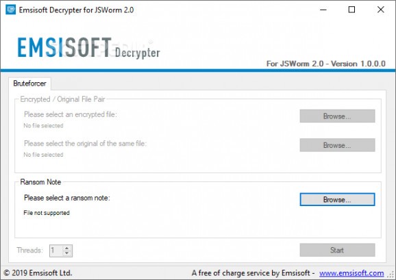 Emsisoft Decrypter for JSWorm 2.0 screenshot