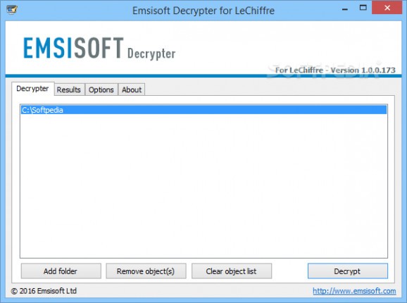 Emsisoft Decrypter for LeChiffre screenshot