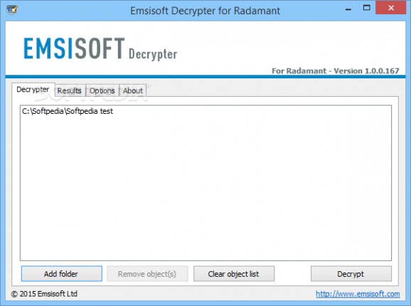 Emsisoft Decrypter for Radamant screenshot