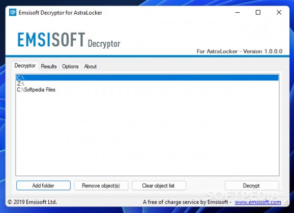 Emsisoft Decryptor for AstraLocker screenshot