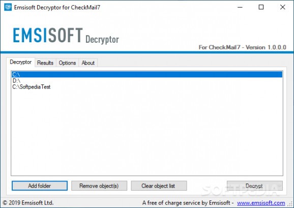 Emsisoft Decryptor for CheckMail7 screenshot