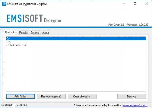 Emsisoft Decryptor for Crypt32 screenshot