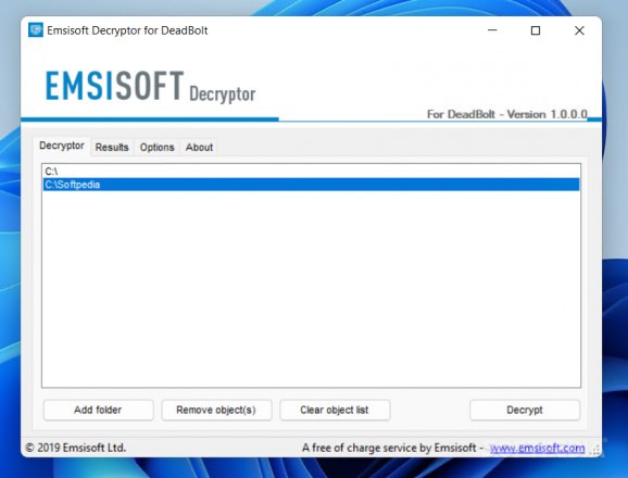 Emsisoft Decryptor for DeadBolt screenshot