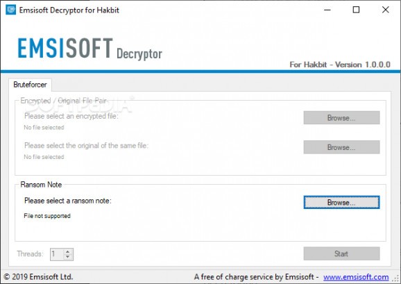 Emsisoft Decryptor for Hakbit screenshot