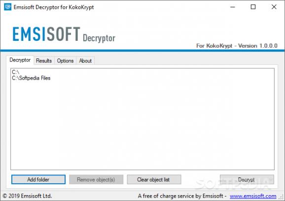 Emsisoft Decryptor for KokoKrypt screenshot