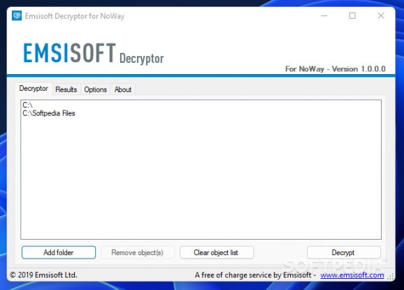 Emsisoft Decryptor for NoWay screenshot