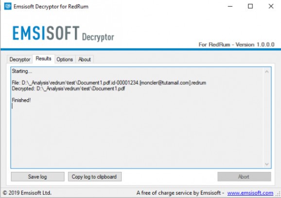 Emsisoft Decryptor for RedRum screenshot
