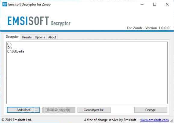 Emsisoft Decryptor for Zorab screenshot