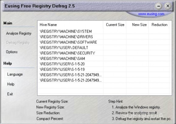 Eusing Free Registry Defrag screenshot