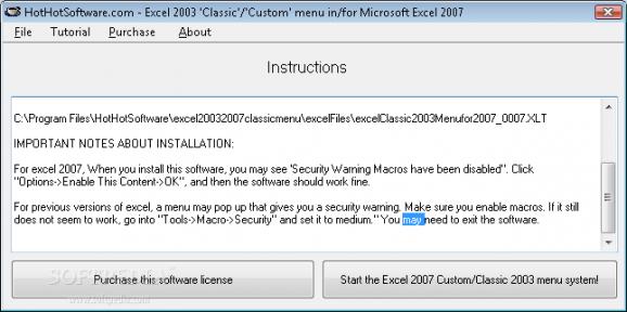 Excel 2007 Ribbon to old Excel 2003 Classic Menu Toolbar screenshot