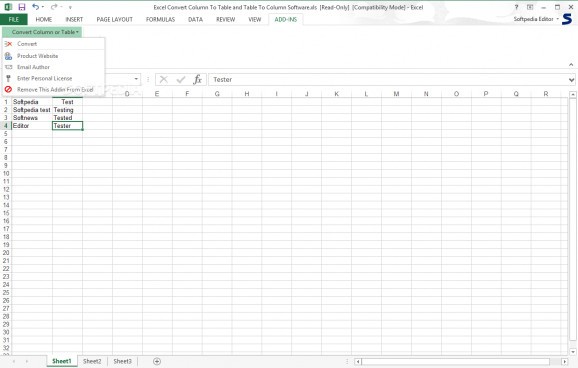 Excel Convert Column To Table and Table To Column Software screenshot
