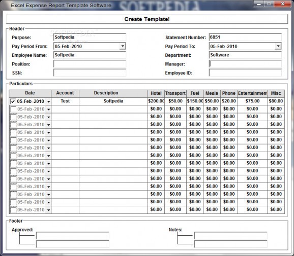 Excel Expense Report Template Software screenshot