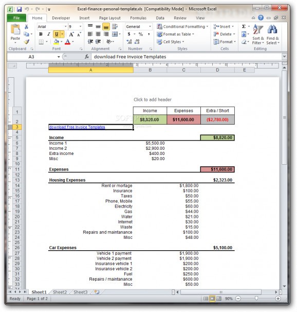 Excel Finance Personal Template screenshot